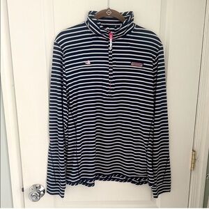Vineyard Vines Navy & White Striped Shep Shirt 3/4 Zip Nantucket Edition, Large